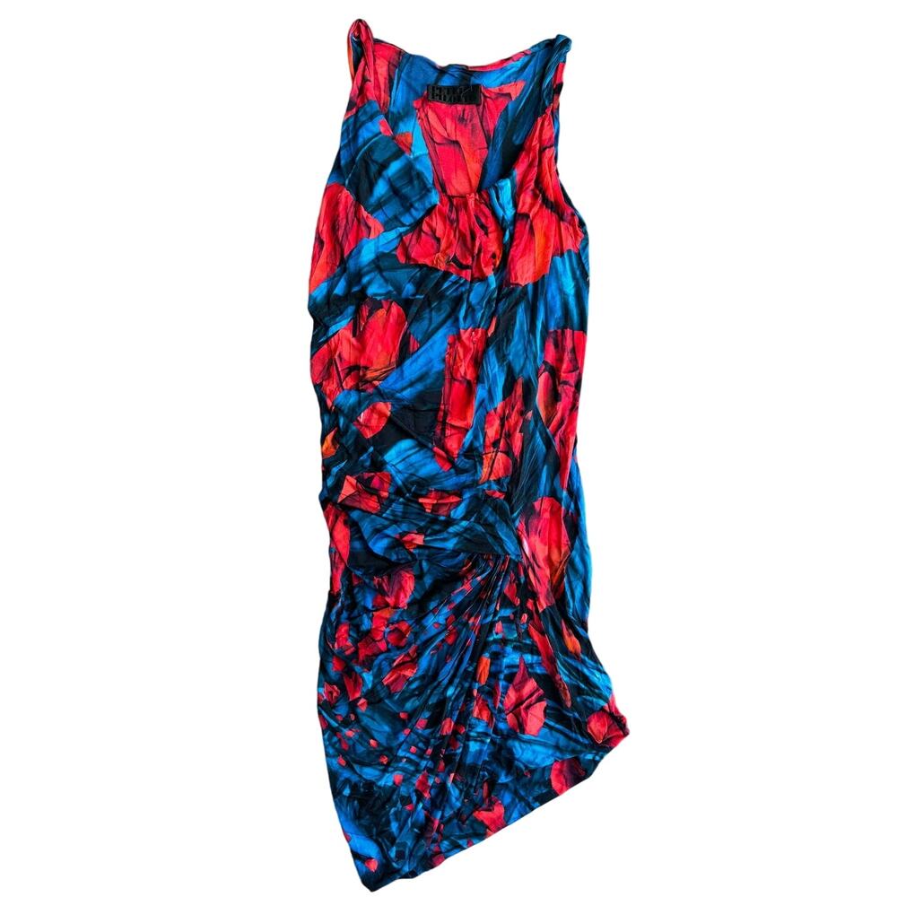 Peter Pilotto Abstract Colorful Glam Asymmetrical Red/Blue Viscose Dress, Size 8